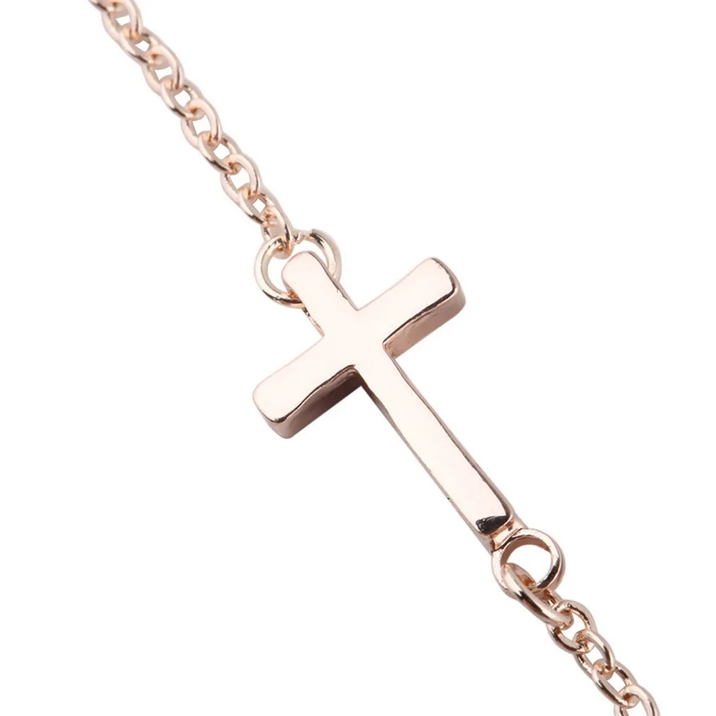 GENBOLI Horizontal Sideways Cross Pendant Necklace Adjustable Link