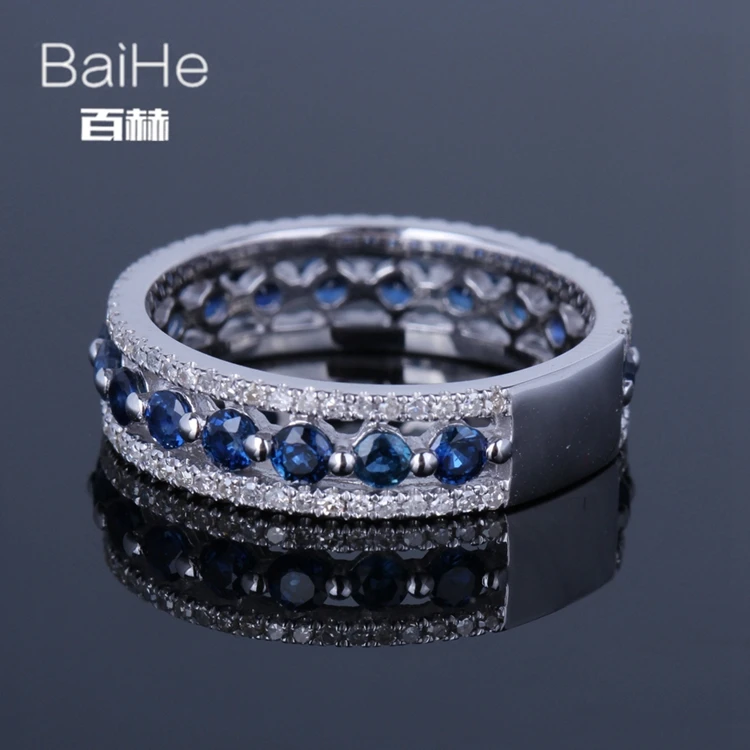 BAIHE Solid 14 K белое золото(AU585) 1.7CT сертифицированные H/SI натуральные бриллианты сапфиры свадебные женские модные ювелирные изделия кольцо