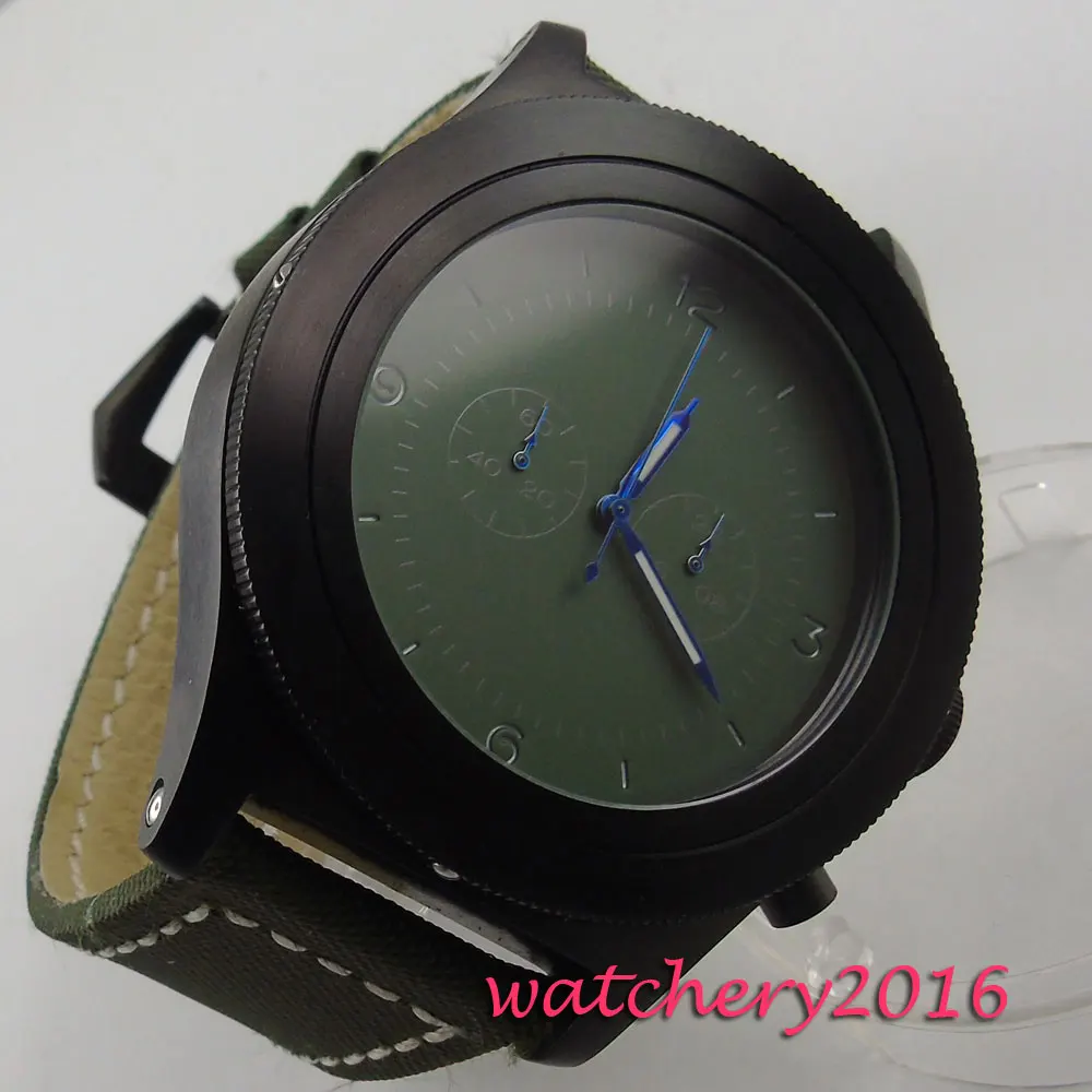 

big sale 52mm parnis Green dial big face PVD Full chronograph quartz mens watch