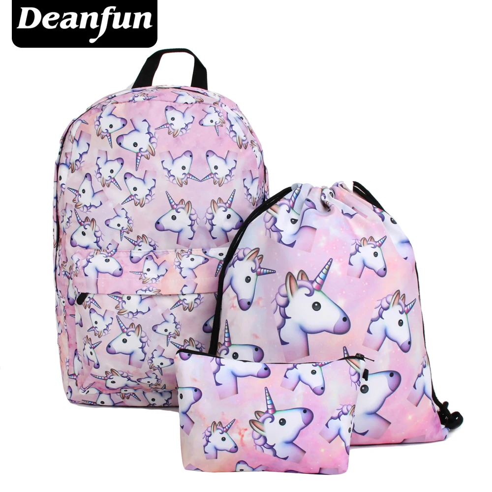 Deanfun 3PCS set Women Printed Unicorn Backpack School font b Bags b font For Teenage Girls