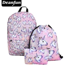 Deanfun 3PCS set Women Printed Unicorn Backpack School font b Bags b font For Teenage Girls
