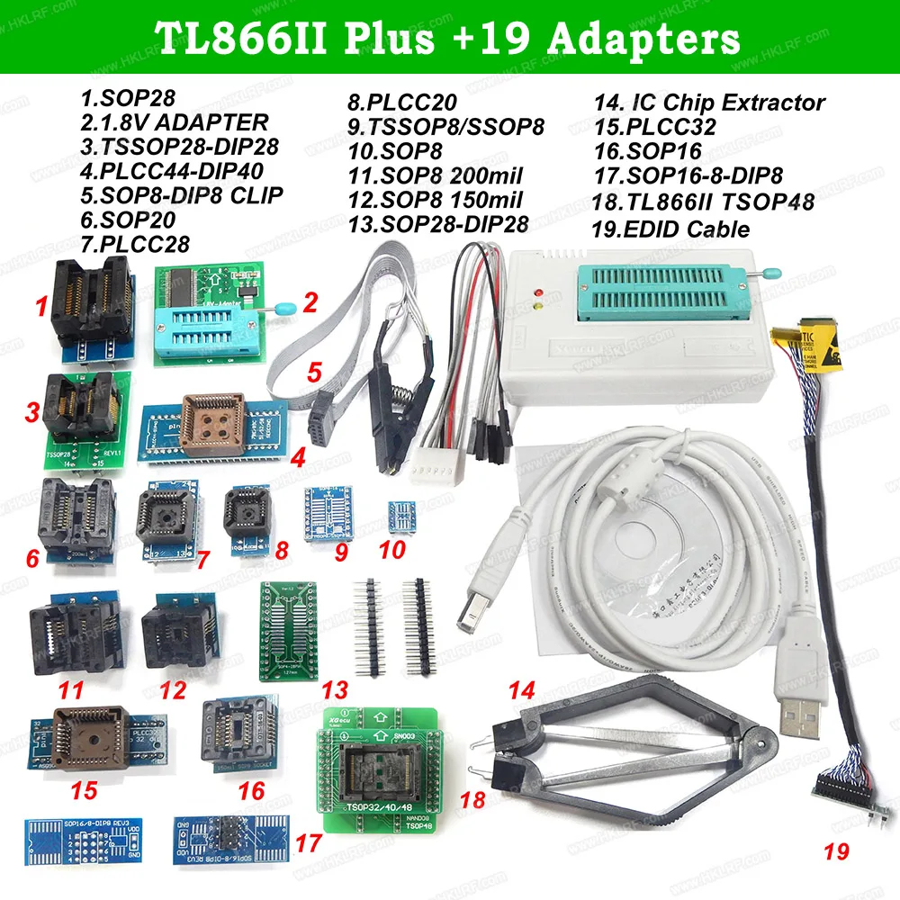 

TL866II Plus High Performance Universal USB Programmer + 19 Adapters With Clip Better than TL866CS TL866A Programmer