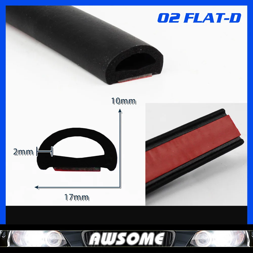 

40" 100cm Flat D Shape 17mmx10mm BLACK Edge Trim Seal Rubber Car Truck Door/Boot/Bonnet Noise Sound Insulation pillar