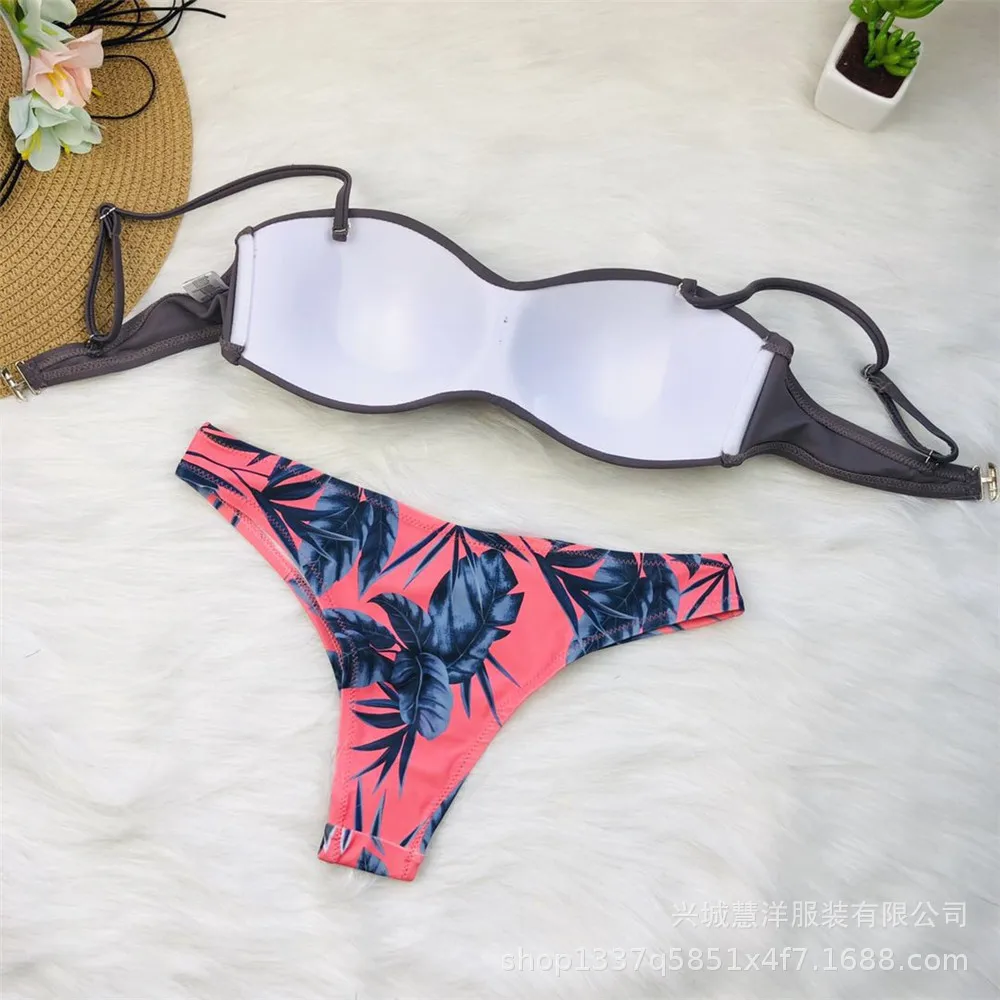 Bikinis Push up Sexy 2019 Neon Female Bikini Adjustable Thin Strap Top With Tropical Flounce Panty Women Swimwear 5 Color Style 9