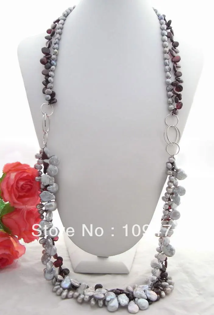 

Beautiful 37" Coin Pearl&Natural Garnet Necklace