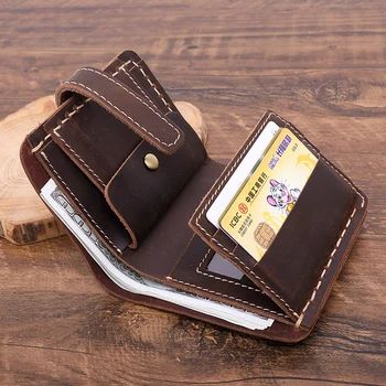 

Men's Crazy Horse Genuine Leather Wallet Short Vintage 100% Real Cow Leather Cowhide Purse Card Holder Coin Pocket Bifold Wallet