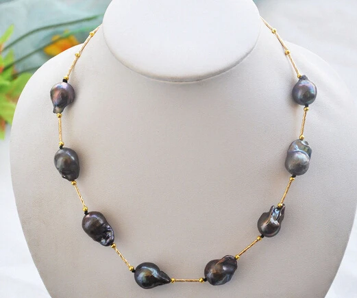 

0001126 black BAROQUE KESHI REBORN PEARL NECKLACE 18inch