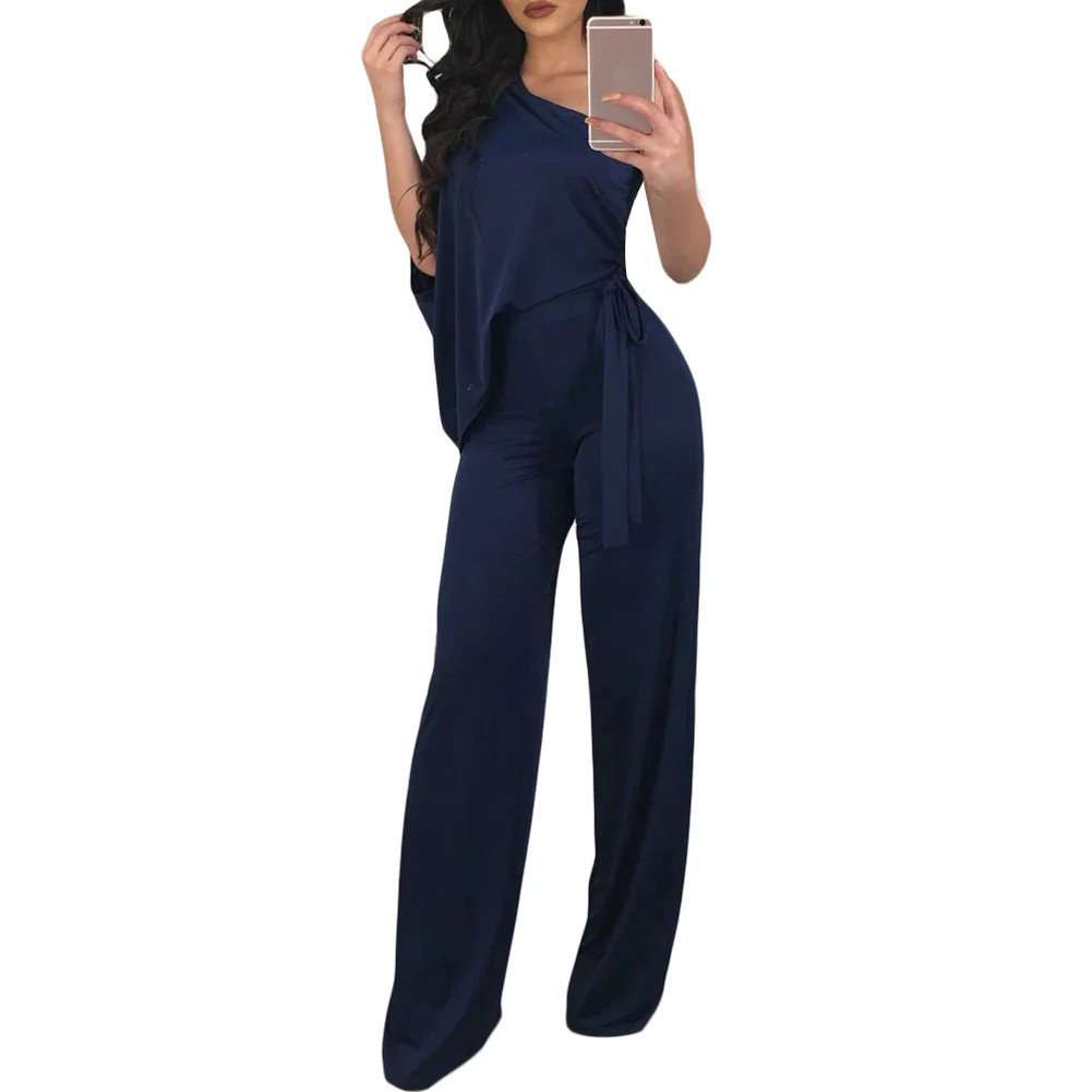Draped One Shoulder Wide Leg Jumpsuitin Jumpsuits from Women's