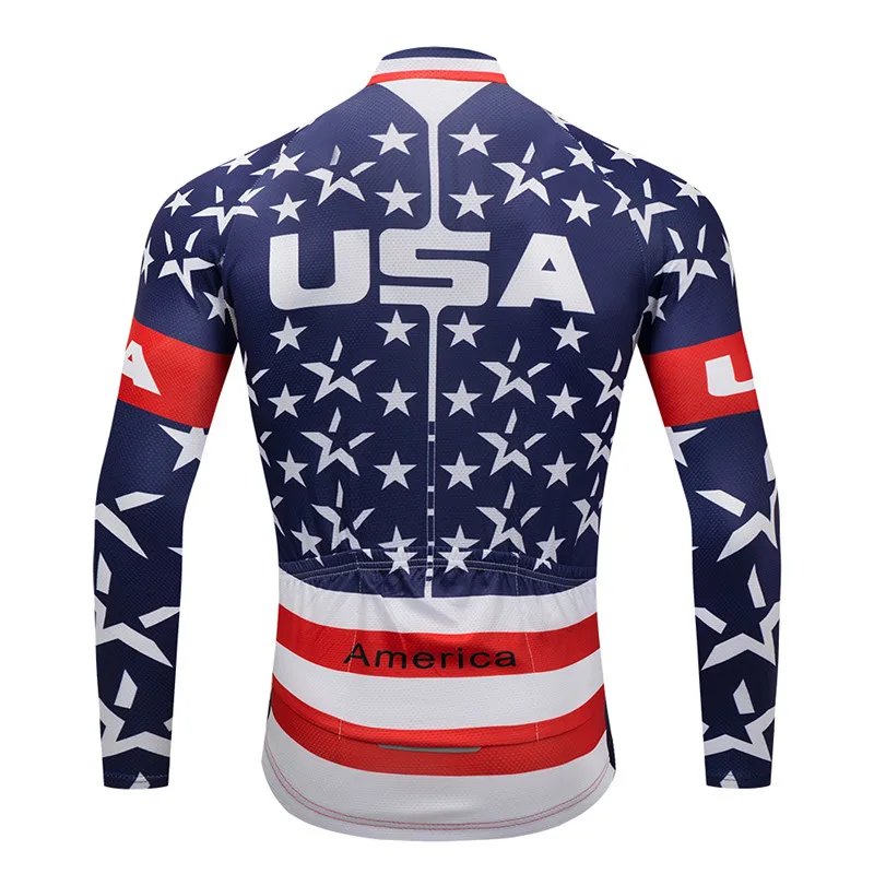 USA Team Cycling Jersey Long Jacket Top Autumn Breathable Bicycle Cycling Clothing Ropa Ciclismo
