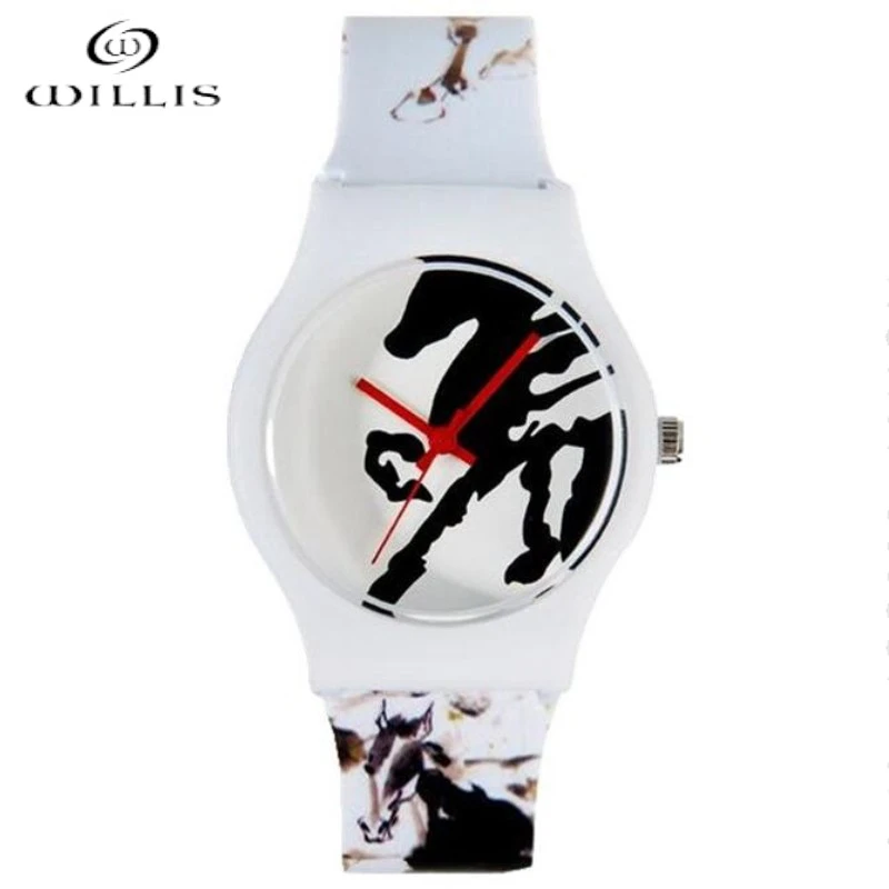 

WILLIS Women wristwatch fashion women watch horses girl watch Pattern Design Resistant Sport Clock silicone WristWatches Relogio