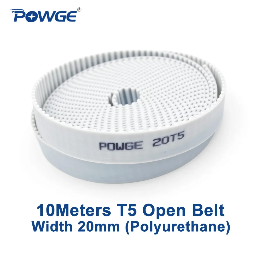 

POWGE 10Meters Trapezoid T5 Open synchronous belt width 20mm Polyurethane steel PU T5-20mm open Timing Belts pulley 3D printer