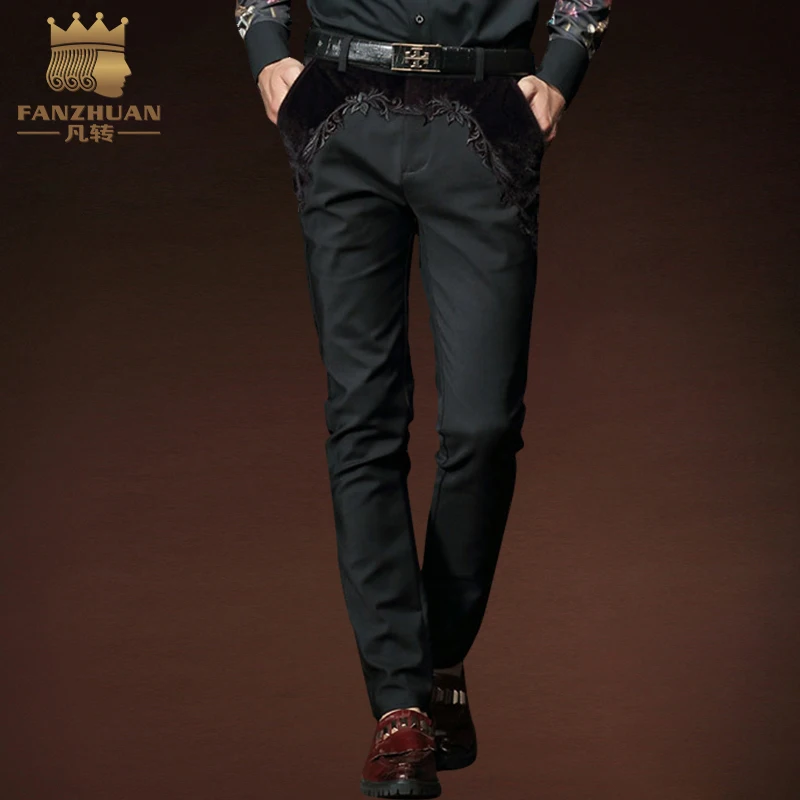 

FANZHUAN Featured Brands Fashion Men Pants Straight Spring/Fall/Winter Long Pants Male Business Casual Trousers Patchwork Black