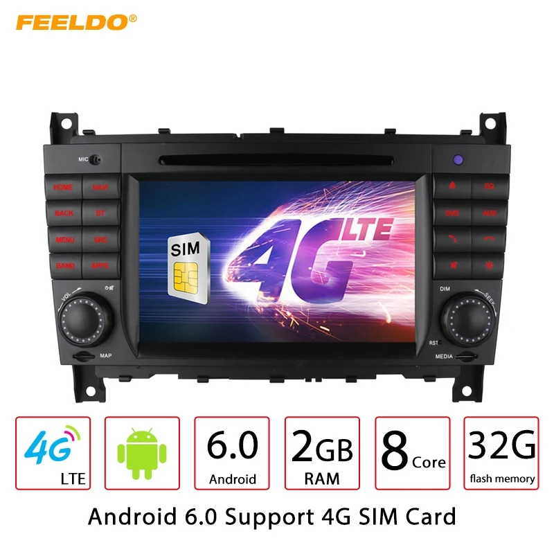 Sale FEELDO 7" Android 6.0 (64bit) DDR3 2G/32G/4G LTE Octa Core Car DVD GPS Radio Head Unit For Mercedes Benz CLK W209/C-Class W203 0