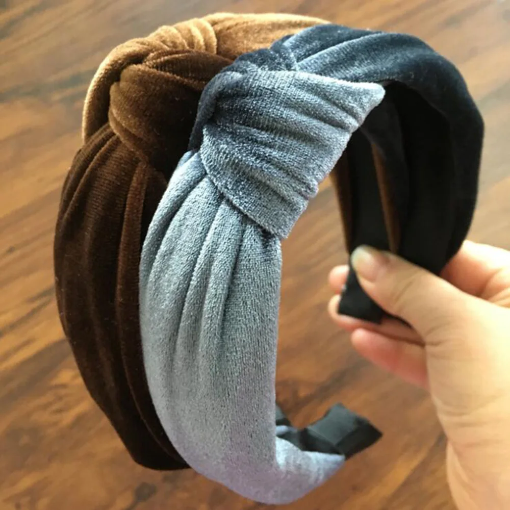 Women Bow Knot Cross Headband Twisted Head Wrap Velvet Bow Headwear Hair Bands 