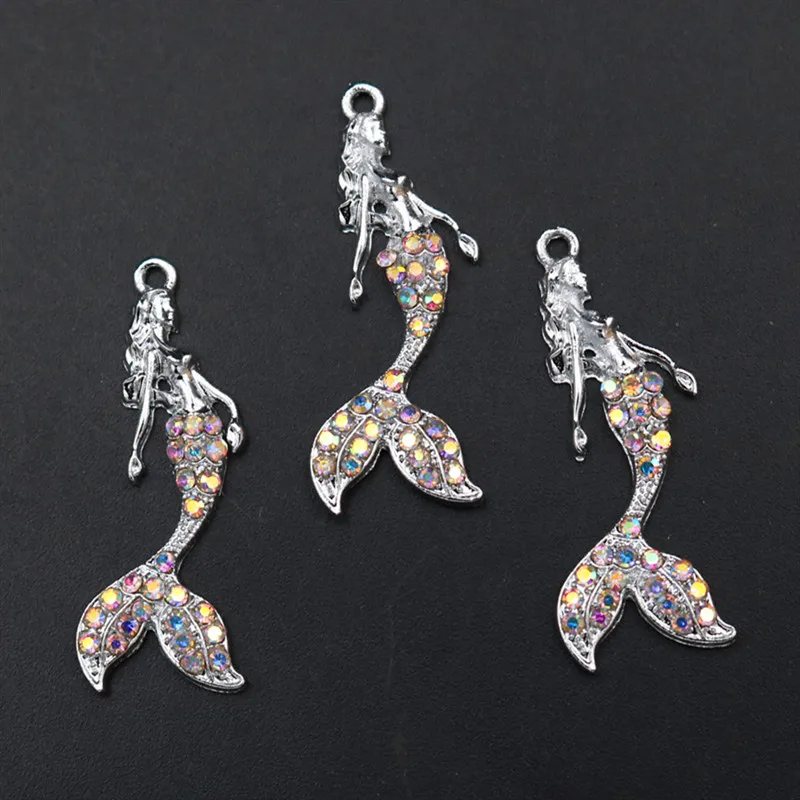 WKOUD 6pcs Handmade Rhinestone Mermaid Charm Fashion Necklace Bracelet