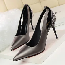 New Autumn Pumps Sexy Shallow Mouth Pointed High-heeled Shoes Sequin Thin Hollow Nightclub Single Shoes Female Stiletto G9216-3