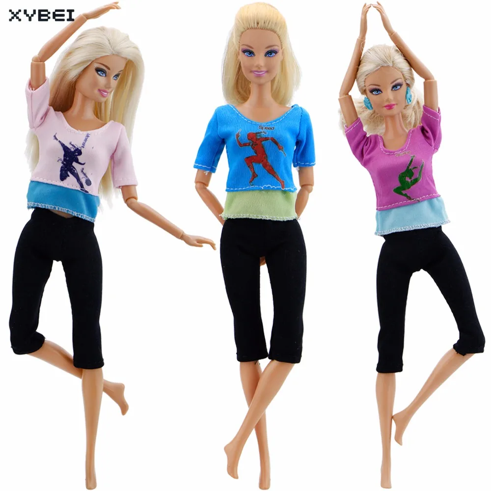 

3 Pcs/Set Fashion Colorful Yoga Outfit Mixed Style Vest & Trousers Tight Suit Home Dress Clothes For Barbie Doll Accessories Toy