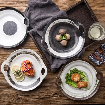 

The creative personality of Japanese fambe hand-painted ceramic restaurant salad plate binaural dish domestic tableware