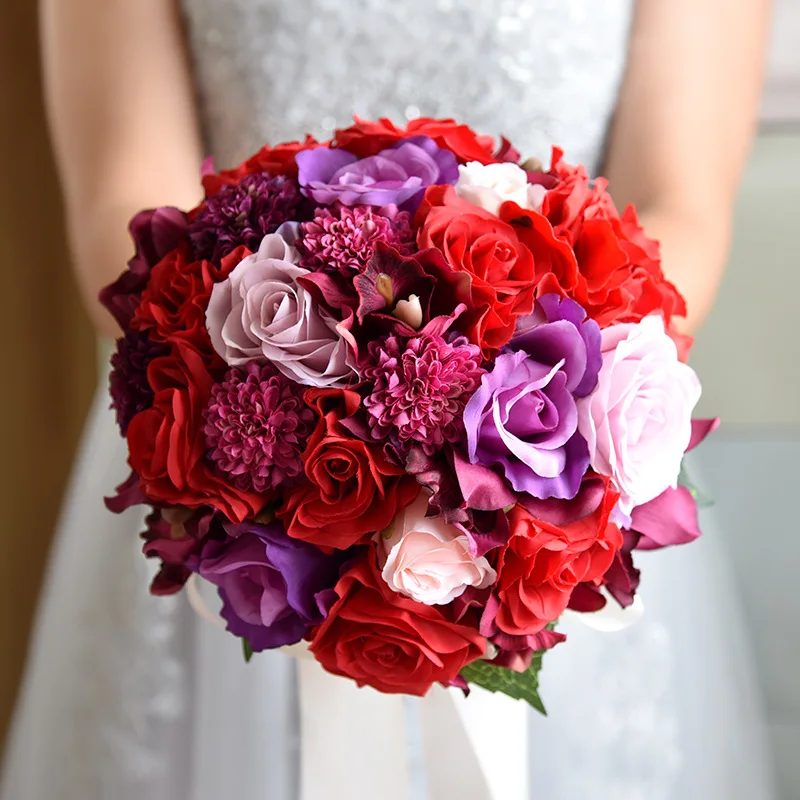 

AYiCuthia Red Rose Bridal Bouquets Artificial Wedding Bouquet Flowers Bouquet Mariage Wedding Accessories Buque de noiva S94