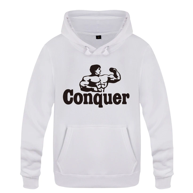 cheap Conquer Fitness Creative Novelty Hoodies Men 2018 Men #039;s Pullover Fleece Hooded Sweatshirts