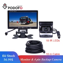 Podofo DC 12 V-24 V " TFT LCD Автомобильный Монитор дисплей+ 4 Pin IR камера заднего вида ночного видения для автобуса грузовика RV автоприцепа