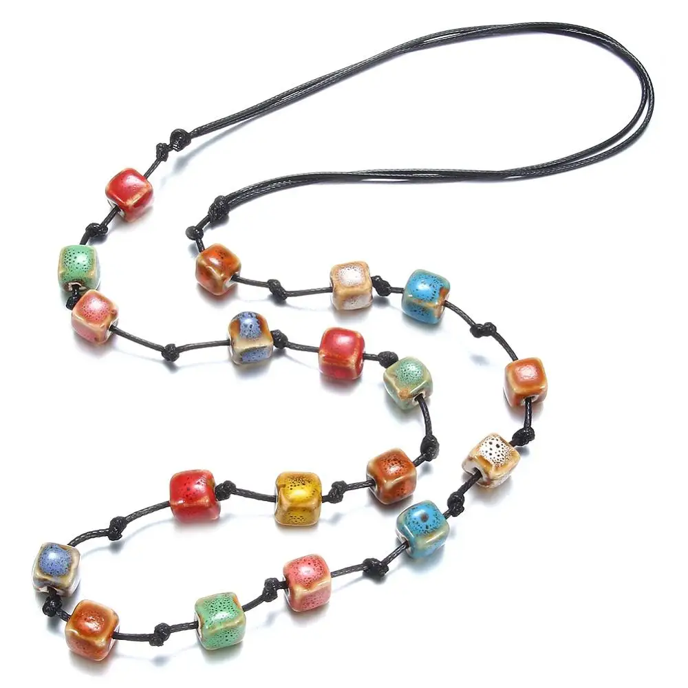 

Ceramic Necklace Ladies Sweater Rope Chain Simple Short Necklace Collar Pendant Bohemian National Style Summer Section Slim