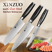XINZUO super sharp 3 stücke küchenmesser set dienstprogramm Santoku Chef messer 3 schichten 440C verkleidet stahl Küchenmesser sharp kostenloser versand