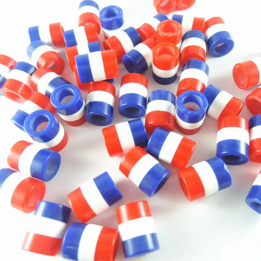 10 Red Acrylic Striped Beads