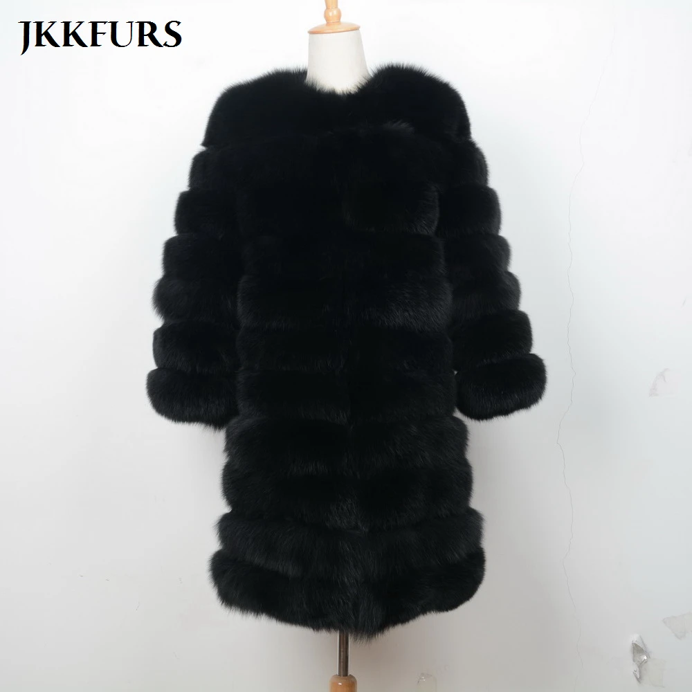 JKKFURS зима теплая Настоящий Лисий Мех длинные пальто 11 рядов Для женщин Одежда высшего качества верхняя одежда натуральная Меховая куртка Верхняя одежда S7169