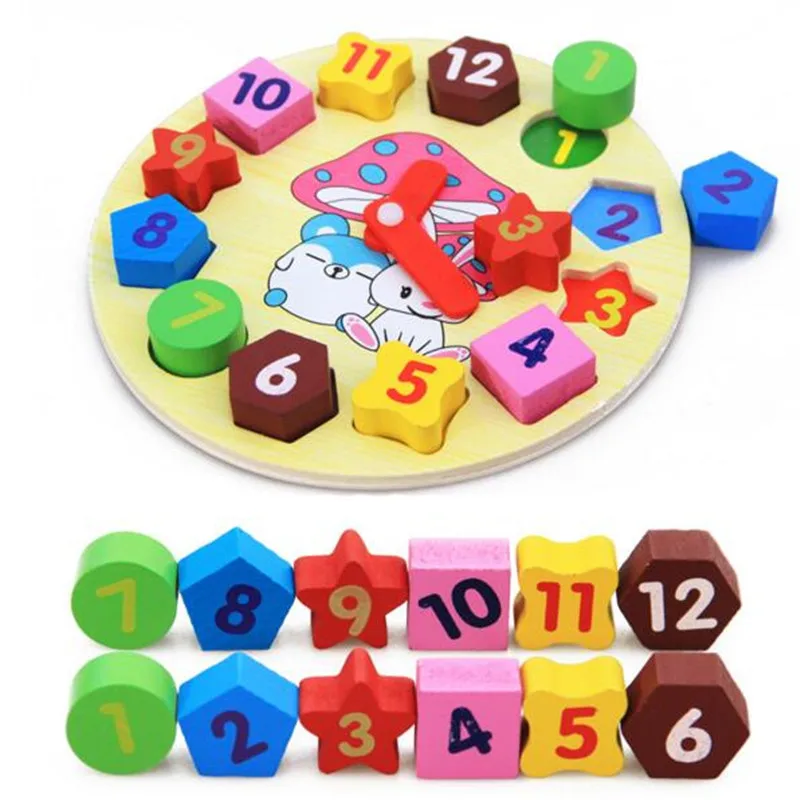 Детские деревянные цифровой часы Jigsaw игрушки детям образование деревянные головоломки Игрушечные лошадки детская Геометрия укладки
