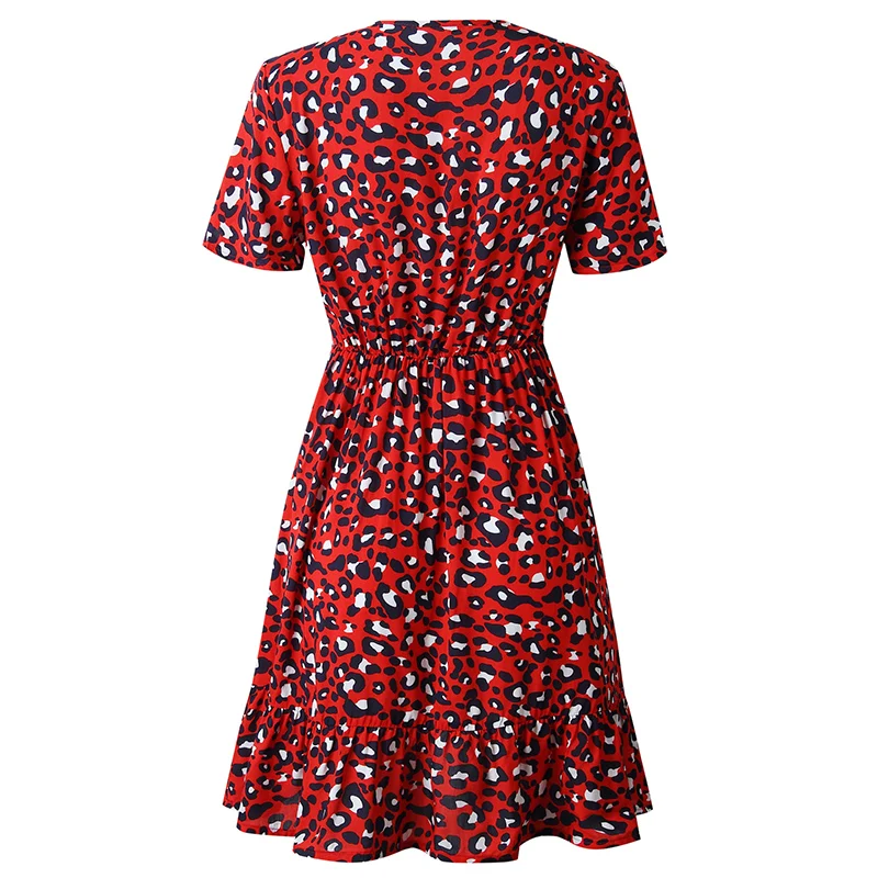 Forefair Print Leopard Dress sexy women short sleeve v neck Ruffle high waist Hem mini a line casual summer dress 2019 vestidos (32)