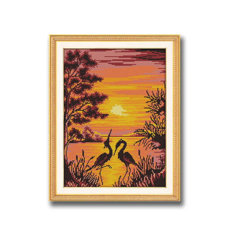 Sunset in the field Counted Cross Stitch Patterns Needlework embroidery