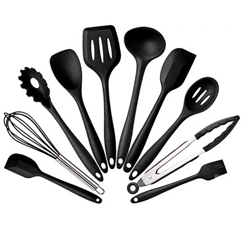 

10pcs Silicone Kitchenware Non-stick Cooking Spoon Spatula Ladle Egg Beaters Utensils Dinnerware Set Tools Accessories Supplies