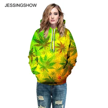 

JESSINGSHOW New Women Men Hoodies Sweatshirts For Lover Leaf 3D Print Fashion Loose Pullover Tracksuit Hoody Tee sudaderas mujer