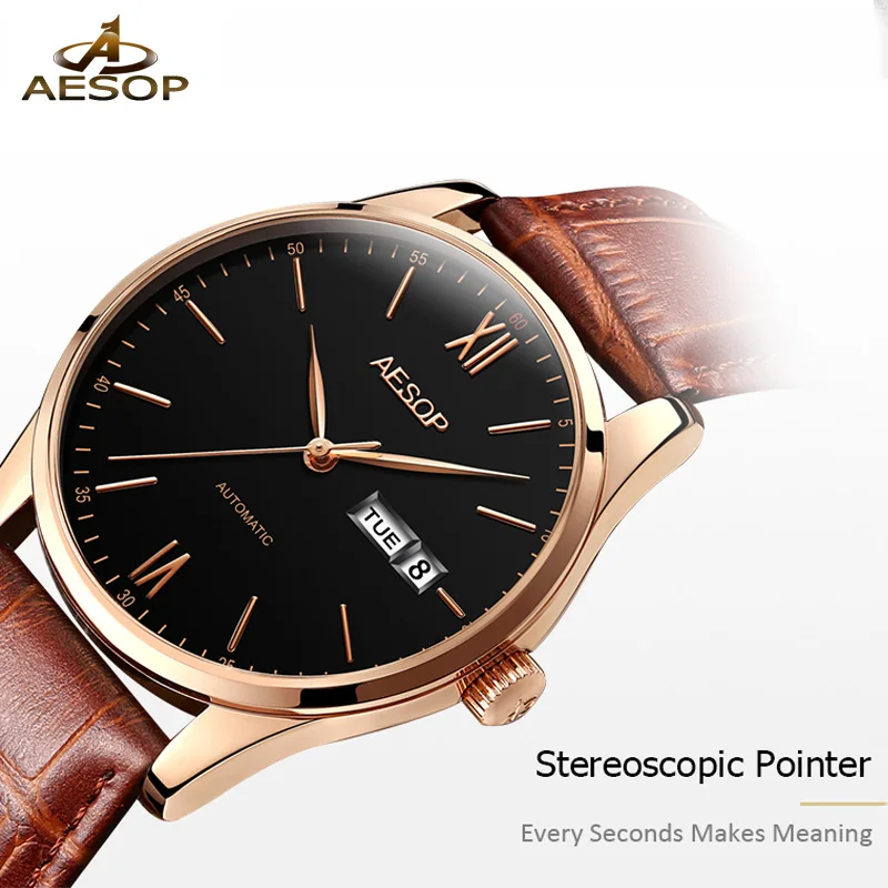 

AESOP Hardlex alloy case simple but durable genuine 2018 no battery automatic mechanical men's watch 30m waterproof date dial