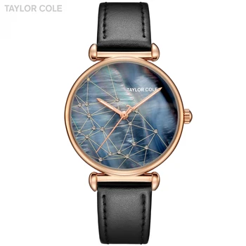 

Fashion Taylor Cole Luxury Brand Lady Watch Rose Golden Case Navy Blue Dial Black Leather Strap Hodinky Women Dress Watch /TC143