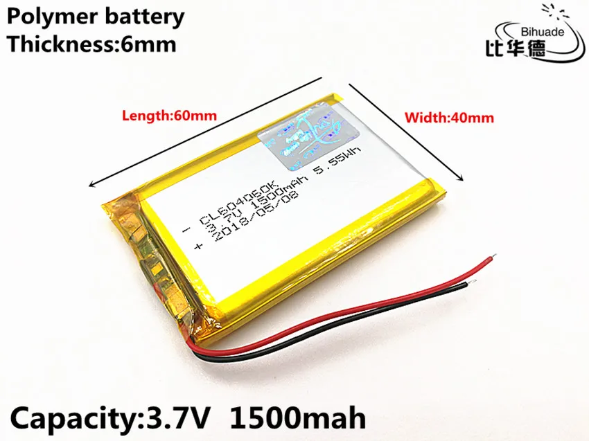 1pcs/lot 3.7V 1500mAH 604060 Polymer lithium ion / Li-ion Rechargeable battery for DVR GPS mp3 mp4 |