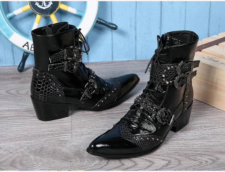 Men's Rivet Motorcycle Boot Metal Toe Fashion Mens Boots Zipper Ankle Boots Men Genuine Leather High Quality Winter Boots' Men   (2)