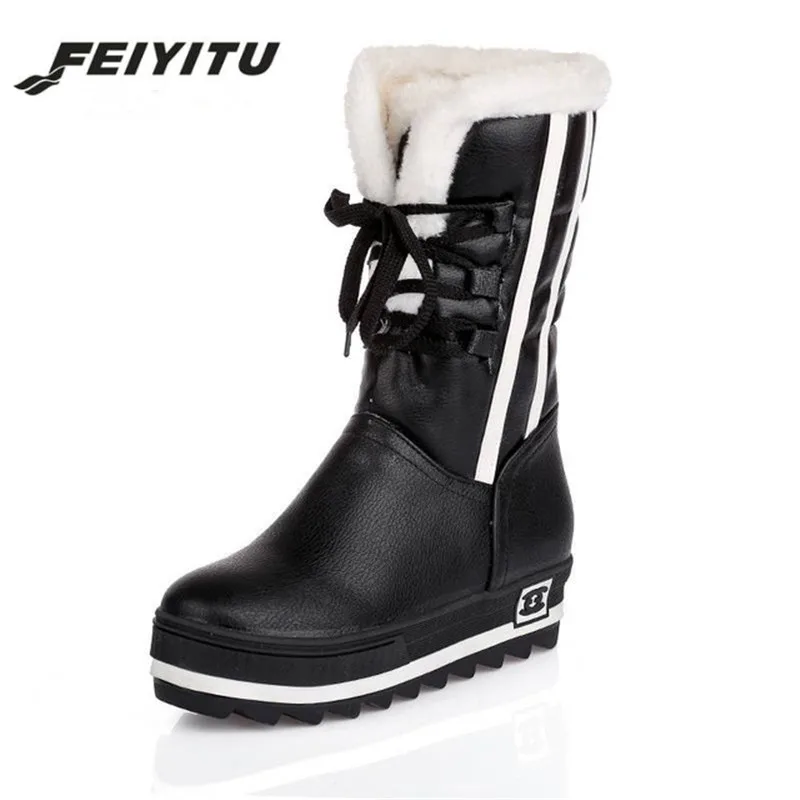 

feiyitu 2018 New Shoes Women Boots black Waterproof Platforms Shoes Winter Full Fur Women's Snow Boots Size34-43 black white red