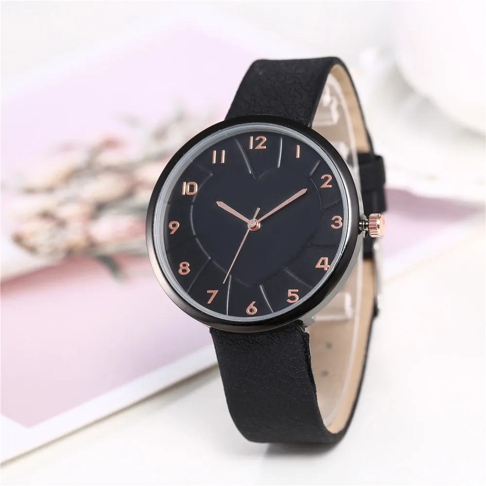 

Fashion Women Quartz Watch Creative Embossed Heart Student Black Leather Belt Женские часы Drop Shopping Free Shipping Wd3