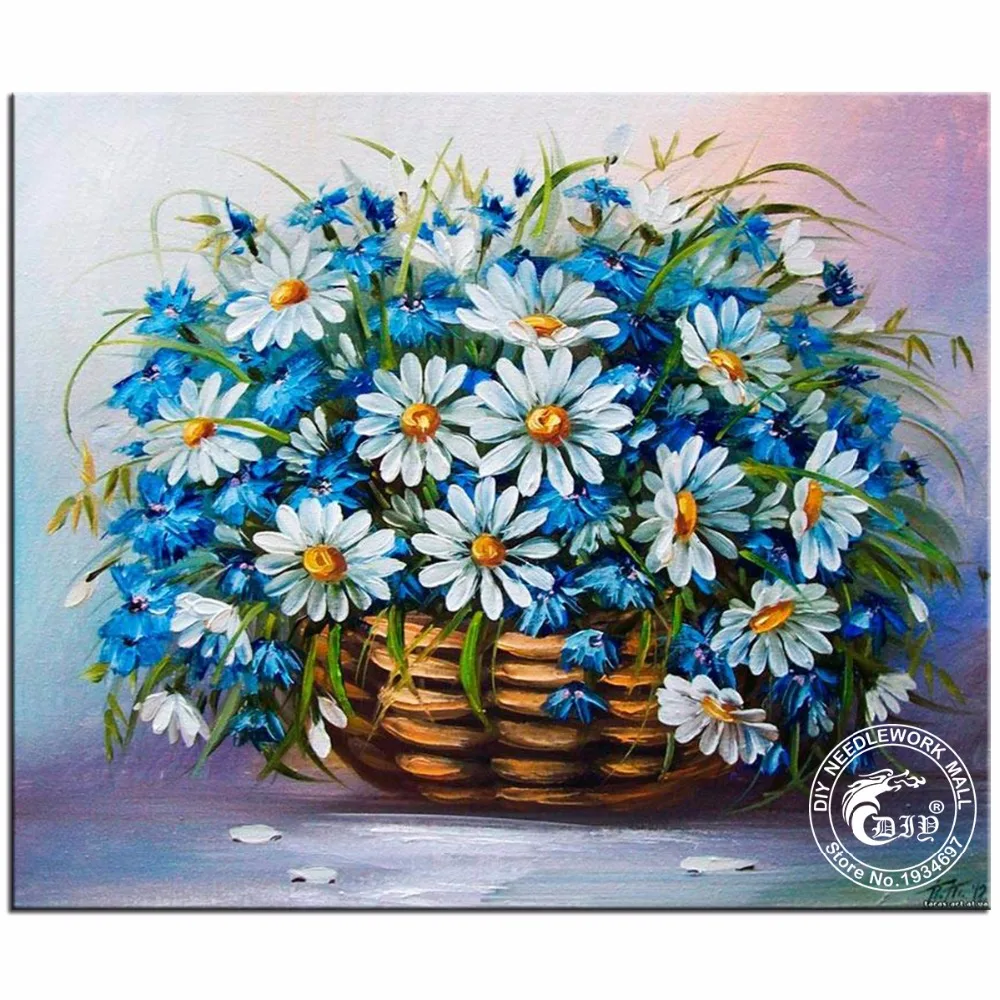 DIY Diamond Painting 5D Diamond Embroidery Basket of Daisy Round