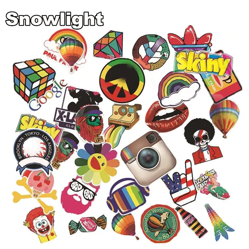 

30 Pcs Mixed Funny Colorful Rainbow Sticker for Laptop Luggage Bags Handbag Toy Doodle Cool DIY Stickers PVC Creative Decals