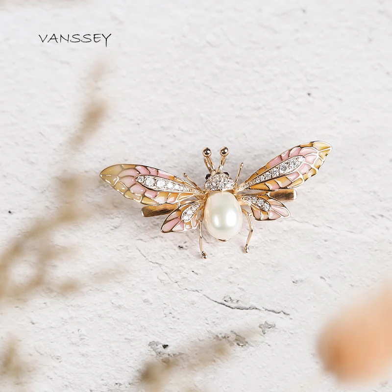 Vanssey, модное ювелирное изделие, насекомое, жук, Бабочка, натуральный жемчуг, эмаль, кубический цирконий, брошь на булавке, аксессуары для женщин, новинка