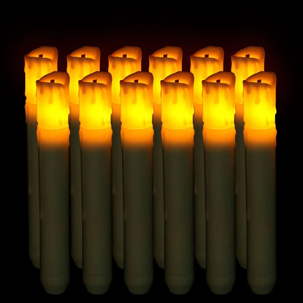 

10 Pieces Tall Electric LED Candle Flameless Candle for Party Decor 155mm B