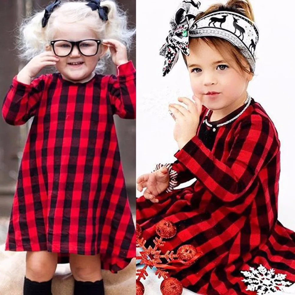 Buy Casual Baby Girls Red Plaid Dress Kids Checked