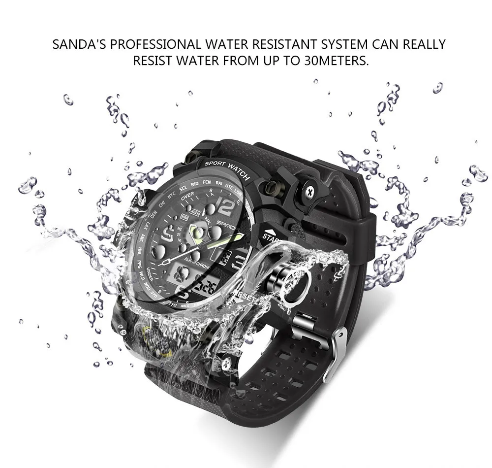 Двойной дисплей наручные Лидирующий бренд известный бизнес спорт водонепроницаемые мужские часы Роскошные мужские часы masculino