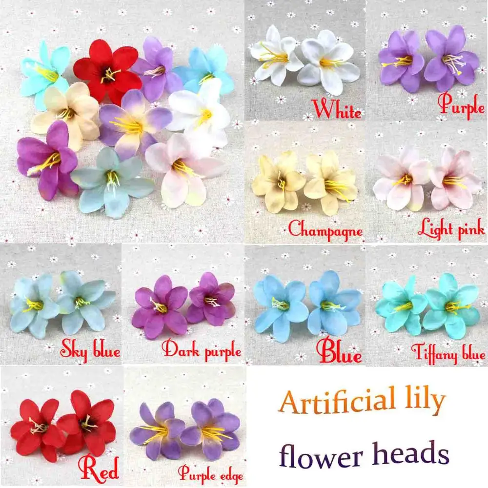 30Pcs/Lot 6 cm Silk Lily Artificial Flower Heads Bulk For Wedding Decoration DIY Garland Decorative Floristry Fake Flowers