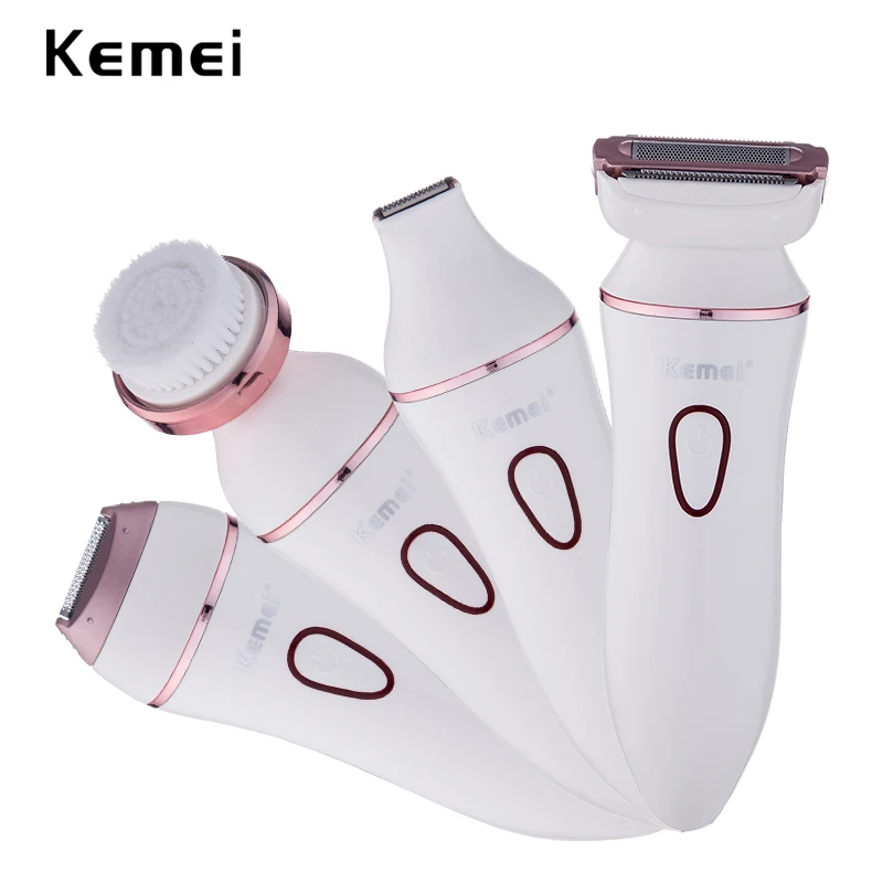 

kemei 3 in 1 washable lady epilator bikini electric shaver hair remover rechargeable hair depilador removal kit facial cleanser