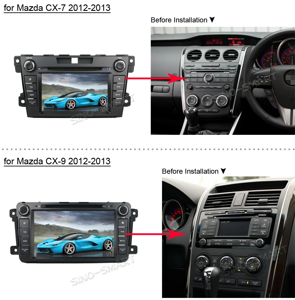 Perfect SINOSMART Android 9.0 4G RAM 8 core CPU Car DVD GPS Navi Player for Mazda CX-7/CX-9 2012-2013 1