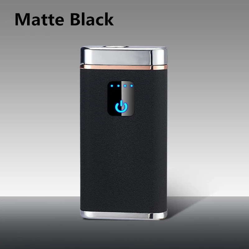 Power bank двойная дуговая зарядная зажигалка с яркий фонарик с блоком питания usb многофункциональный датчик отпечатков пальцев - Цвет: Matte Black